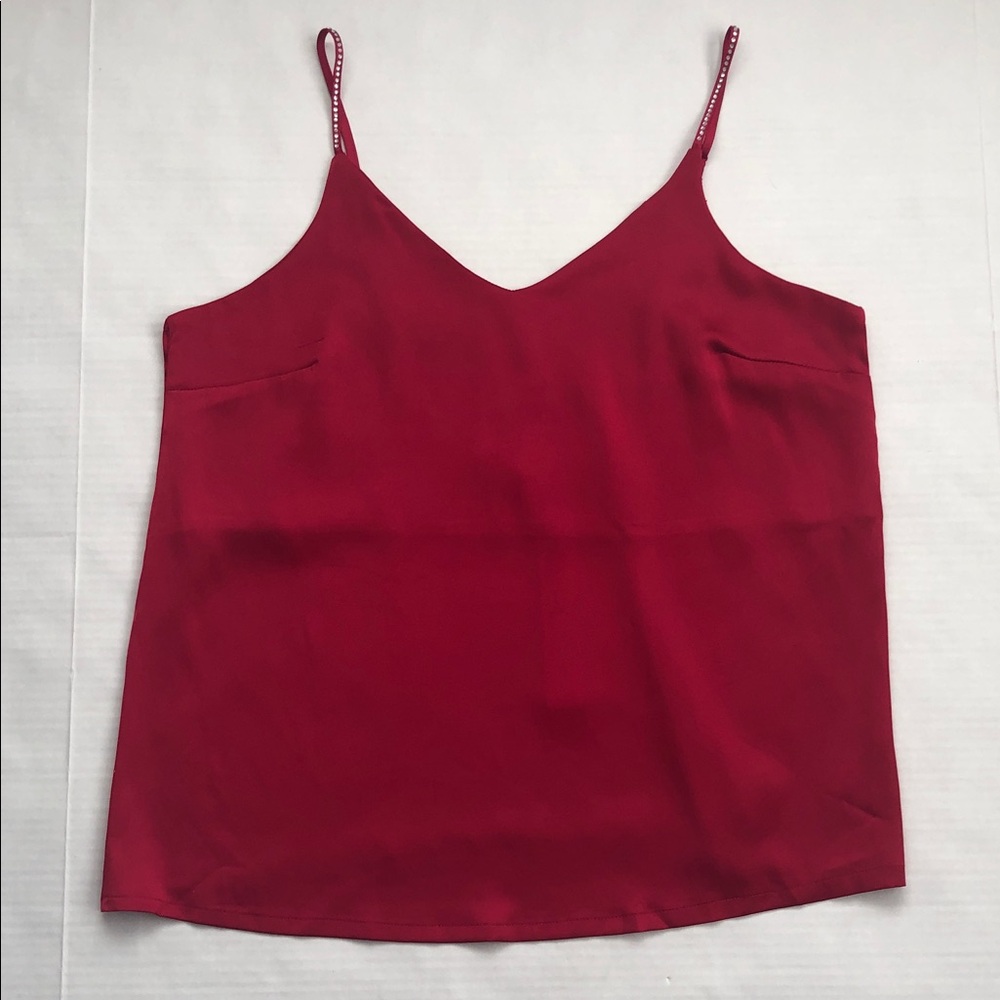 Nicole Miller NWT Red Silky Satin Cami Rhinestone Spaghetti Straps Size L
